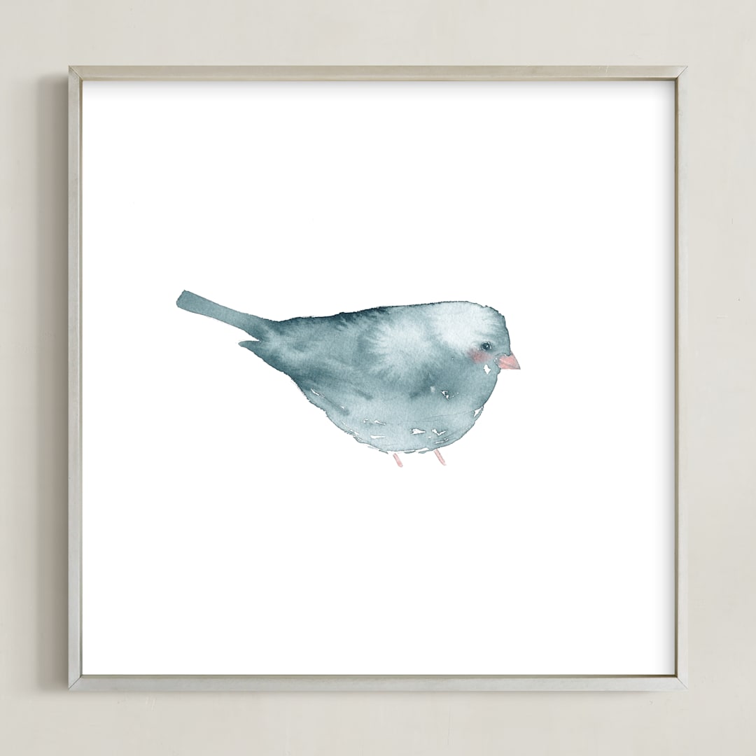 "Blushing Bird 2" - Art Print in light blue by Renee Anne Bouffard-McManus - Framed