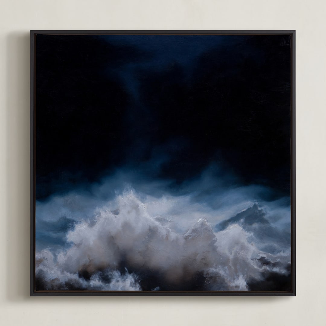 "Stormy Sea" - Art Print in Mist by Emily Morris - Framed Canvas