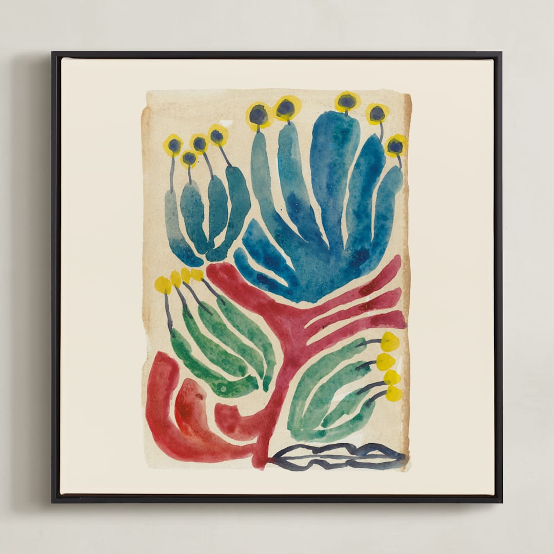 "Magical Plants N.2" - Art Print in Brick Red by Catilustre - Framed Canvas