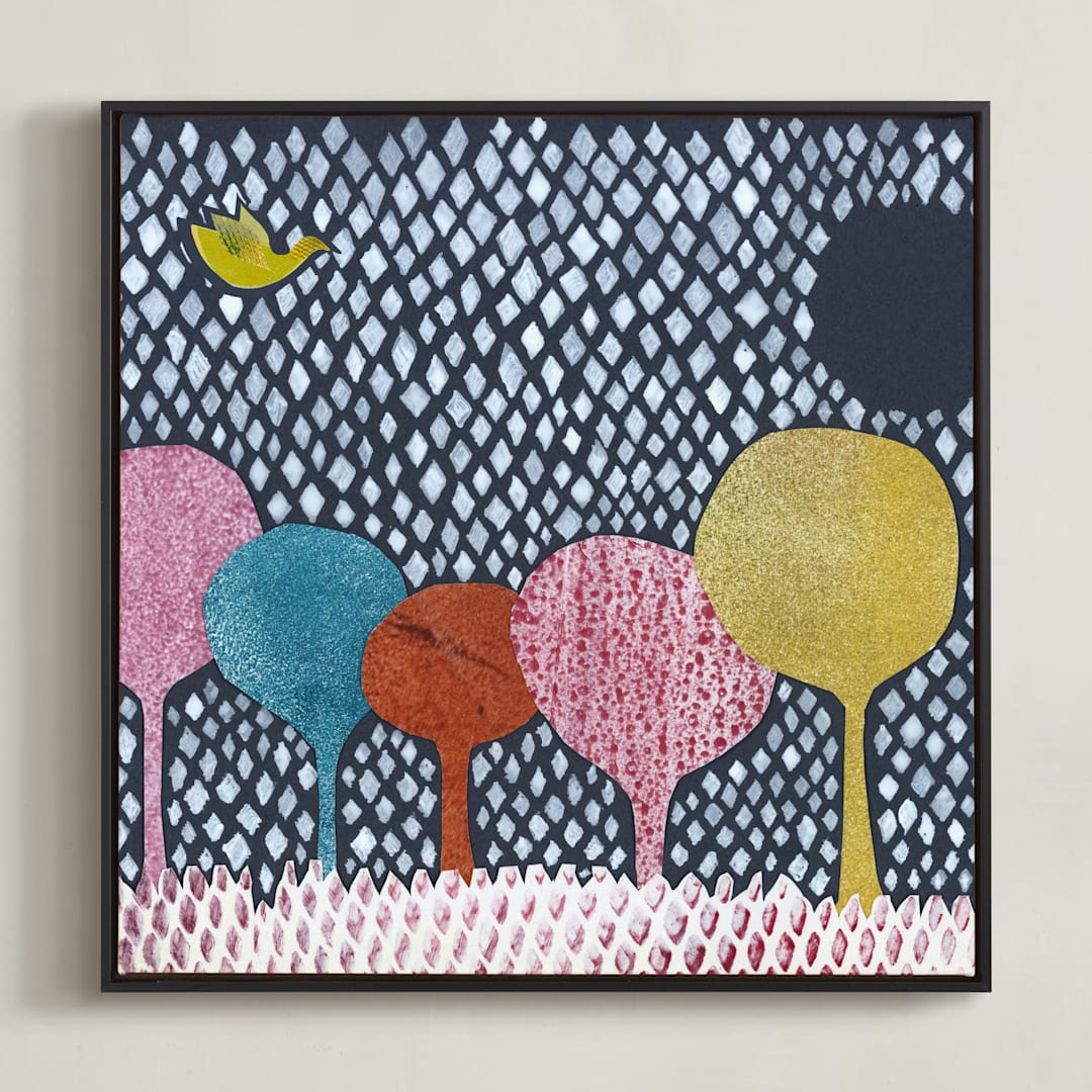 "Diamond Forest" - Art Print in Forest Blue by Bethania Lima - Framed Canvas