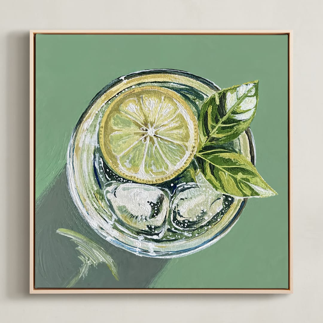 "From The Top 4" - Art Print in Sage Green by Amber Piacentine - Framed Canvas