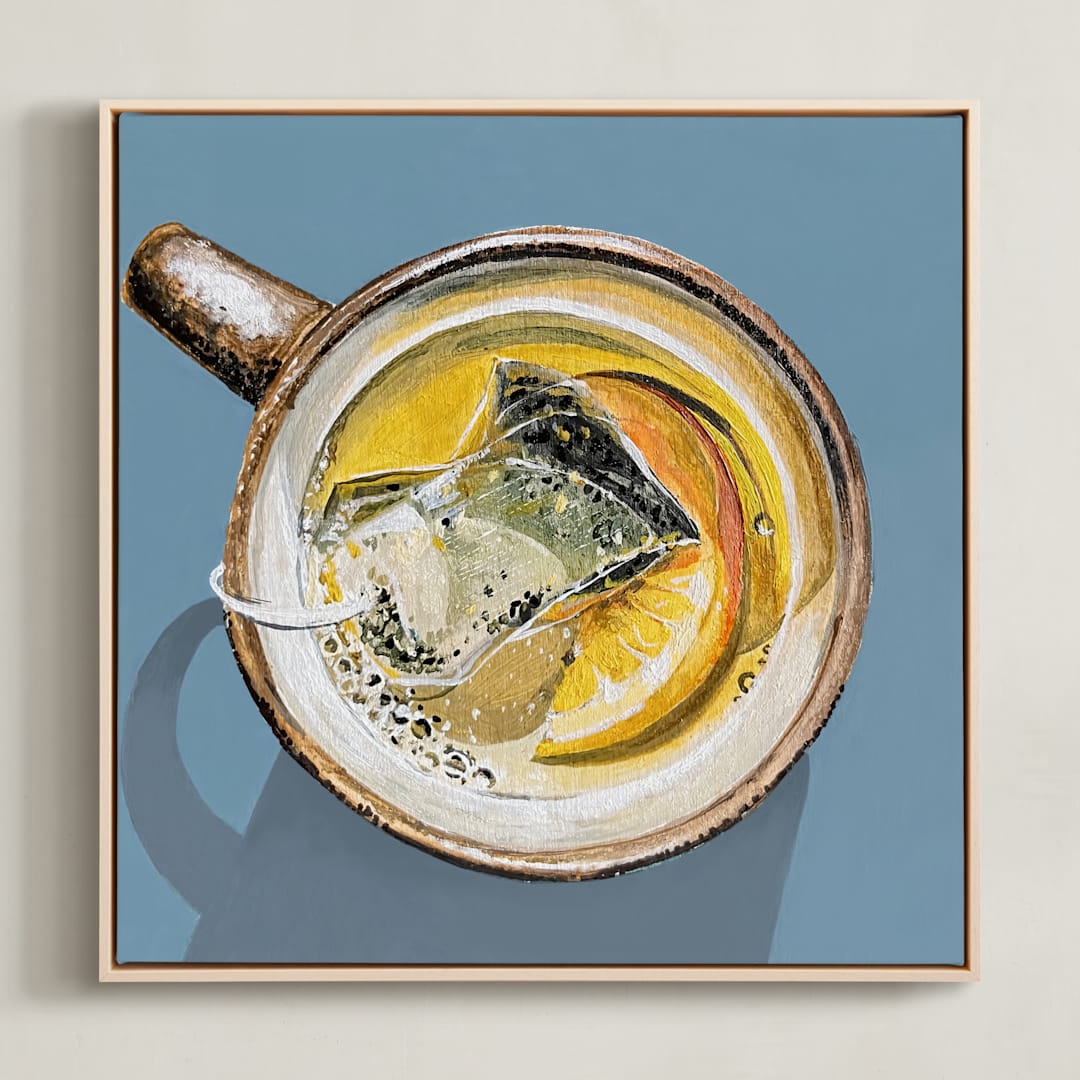 "From The Top 1" - Art Print in Dusty Blue by Amber Piacentine - Framed Canvas