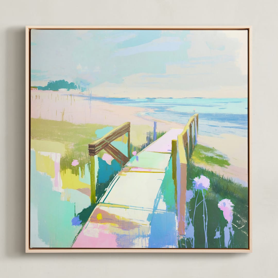 "Barefoot Blue-Jean Day" - Art Print in Marsh by Julie Chi - Framed Canvas
