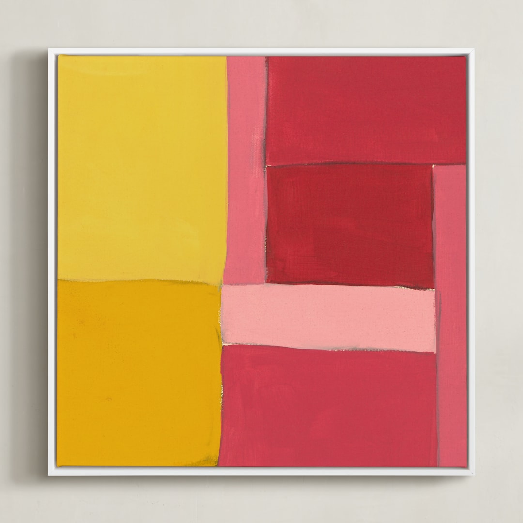 "Structured Rainbow 2" - Art Print in Yellow by Anna Veit Nowak - Framed Canvas