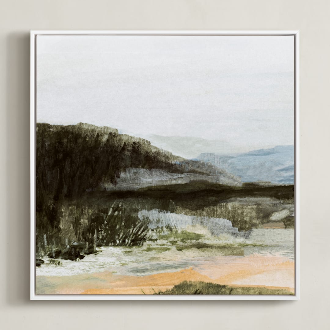 "Hudson (Triptych) I" - Art Print in Mountain Blue by Mande Calhoun - Framed Canvas