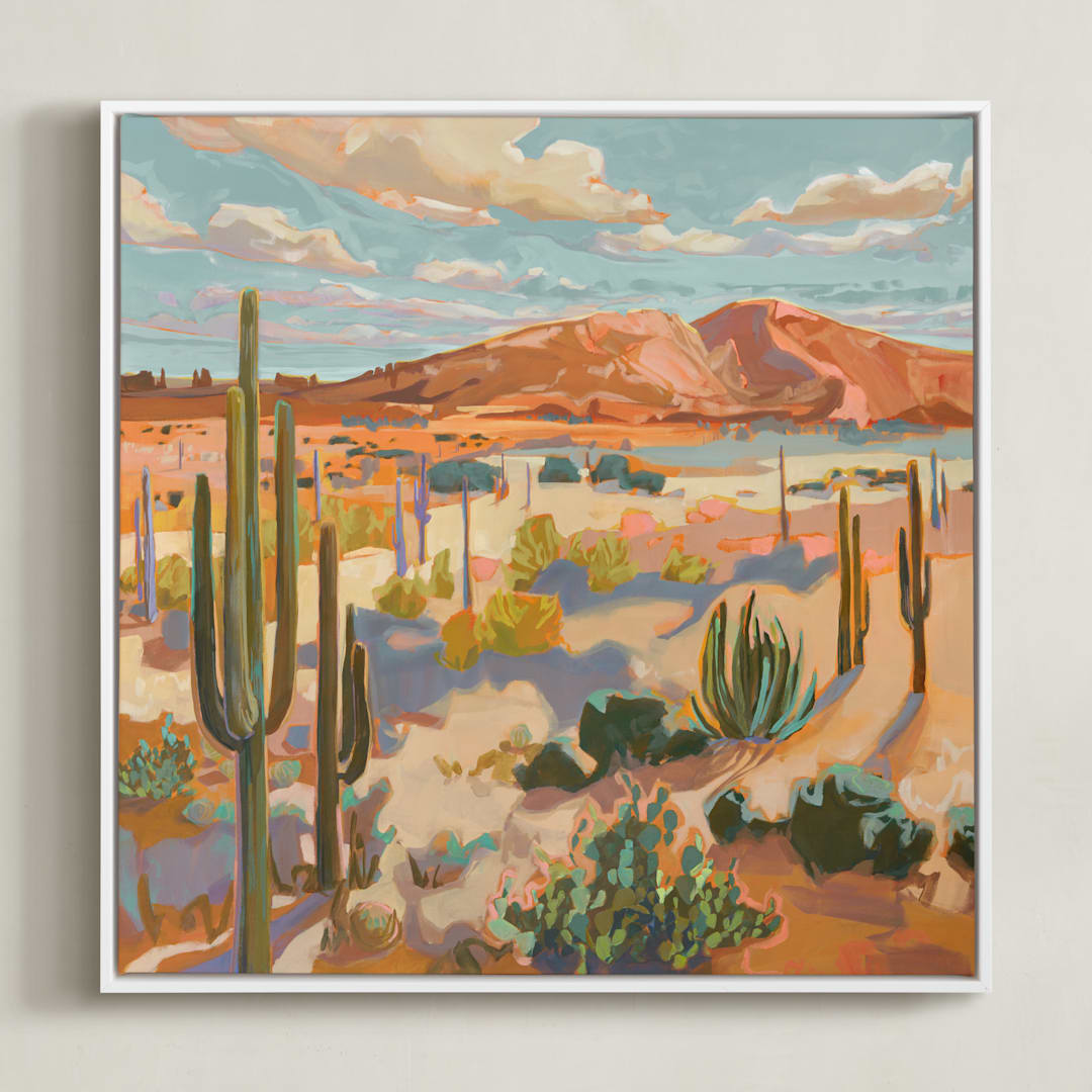 "Bright Side" - Art Print in Sand by Jess Franks - Framed Canvas