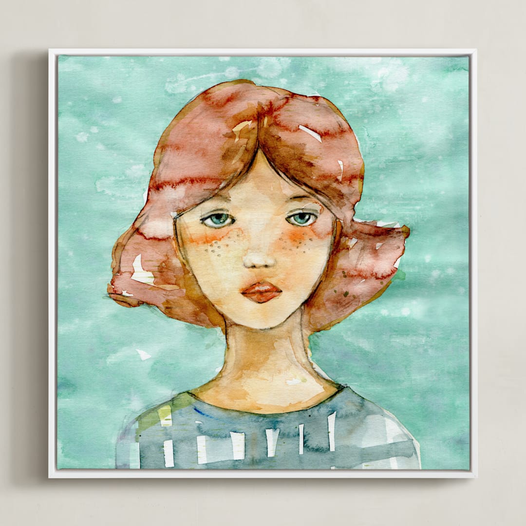 "While I wait" - Art Print in Turquoise by Lulaloo - Framed Canvas