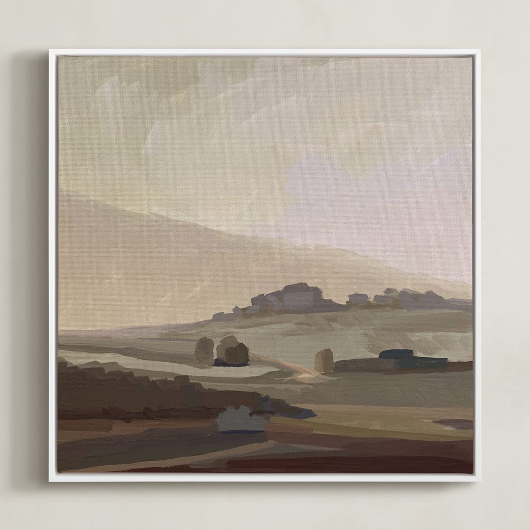 "Misty Daybreak" - Art Print in dusty rose by Amanda Phelps - Framed Canvas