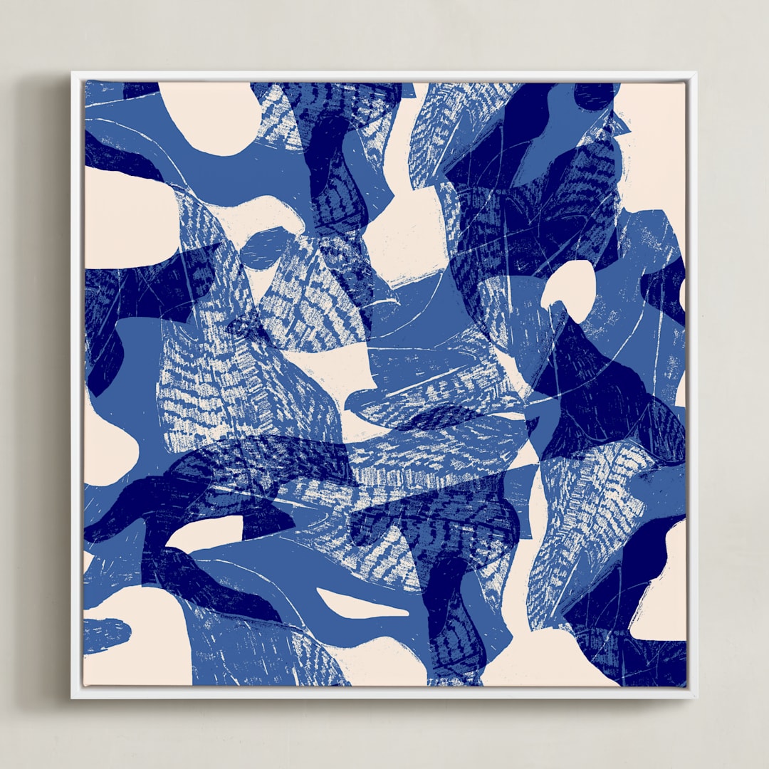 "Bird flight" - Art Print in Matisse Blue by Oana Prints - Framed Canvas