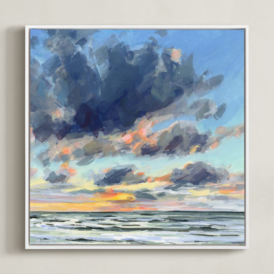 "Rolling Through" - Art Print in Sky Blue by Kelly Johnston - Framed Canvas