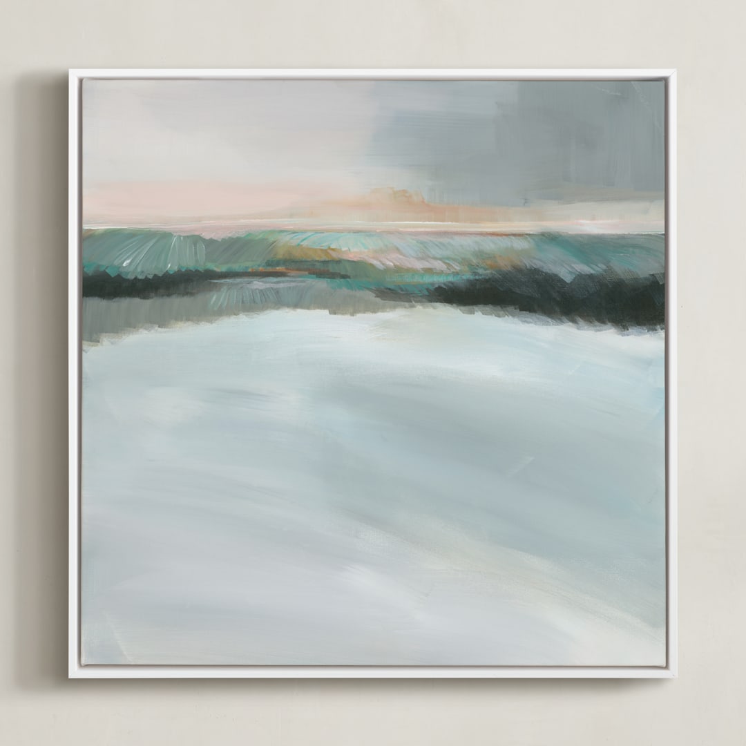 "Sage Beach" - Art Print in Sage Grey by AlisonJerry - Framed Canvas