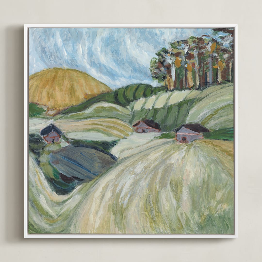 "The Burren" - Art Print in Irish Greens by Mary Gaspar - Framed Canvas