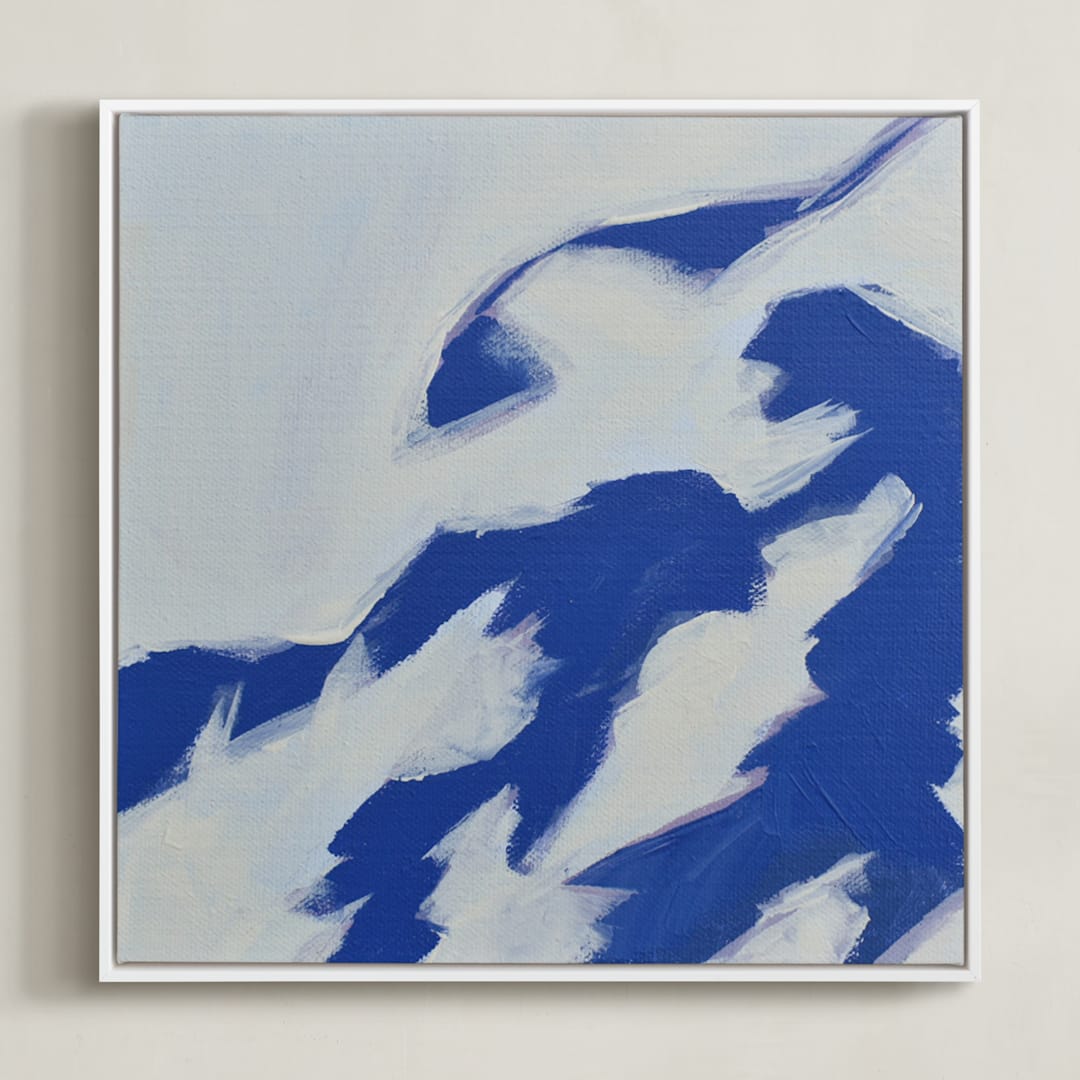 "Leaf Shadows I" - Art Print in Indigo by Katie Analise - Framed Canvas