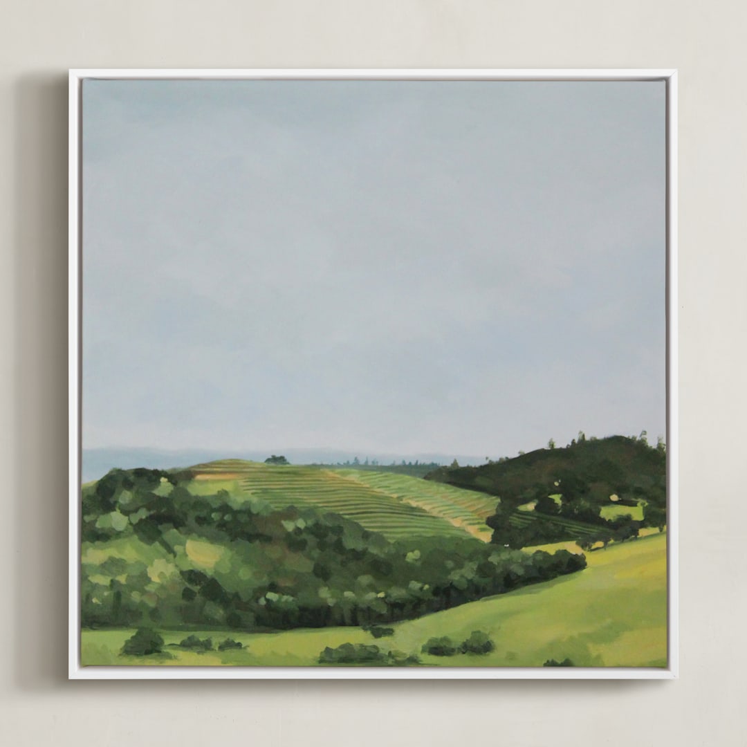 "Rolling Vines" - Art Print in sage by Amanda Phelps - Framed Canvas