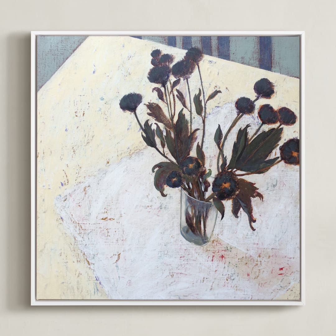 "Still life with Chrysanthemums" - Art Print in Dried Chrysanthemum by Ayna Paisley - Framed Canvas