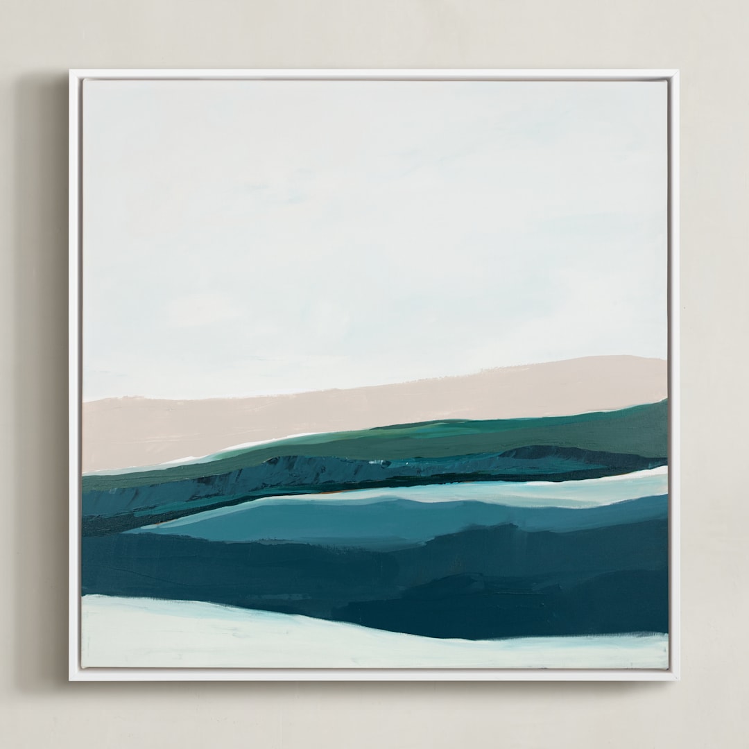 "Seascape at Dusk" - Art Print in gray blue by Caryn Owen - Framed Canvas