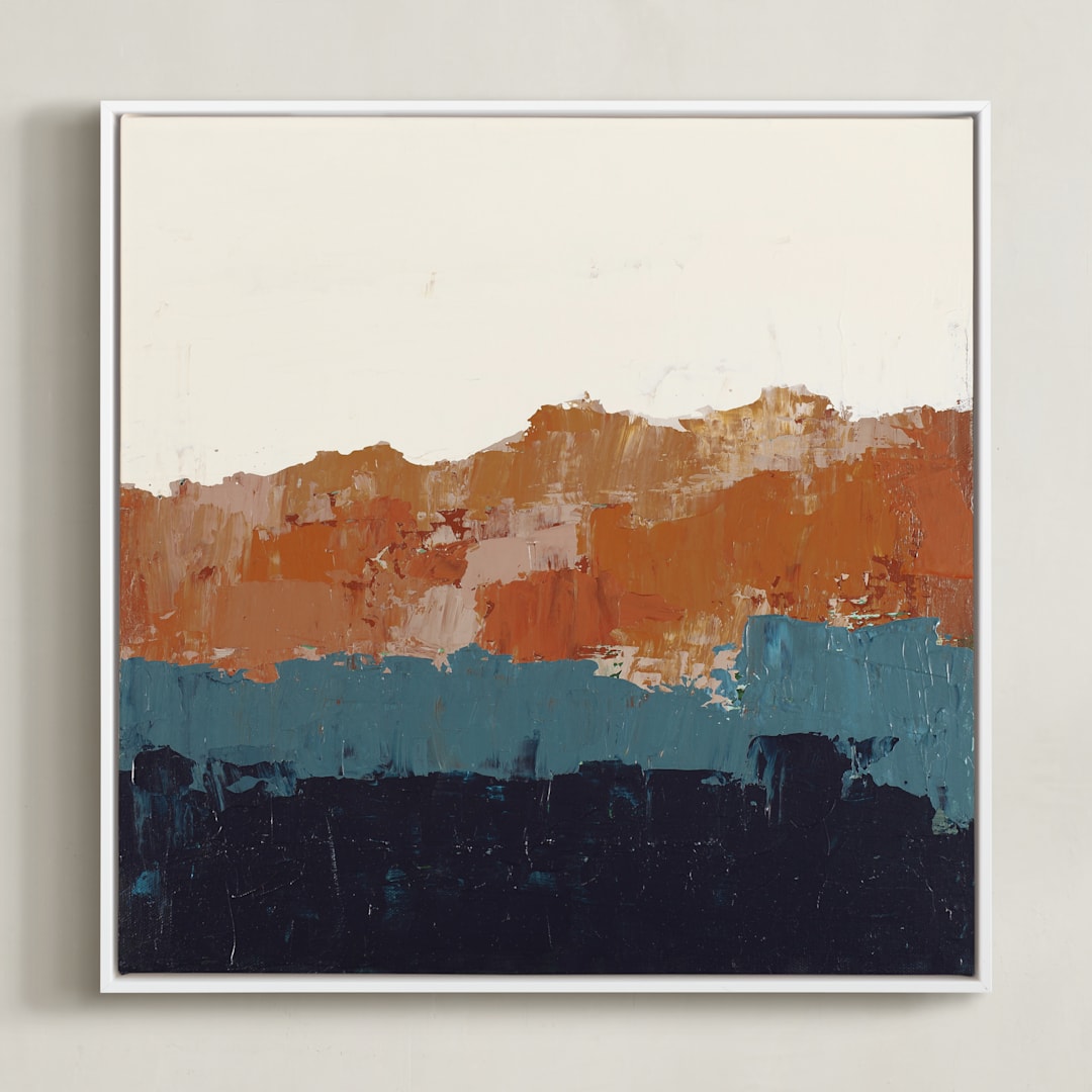 "Abstract Color Study Blue and Orange" - Art Print in Orange by Caryn Owen - Framed Canvas