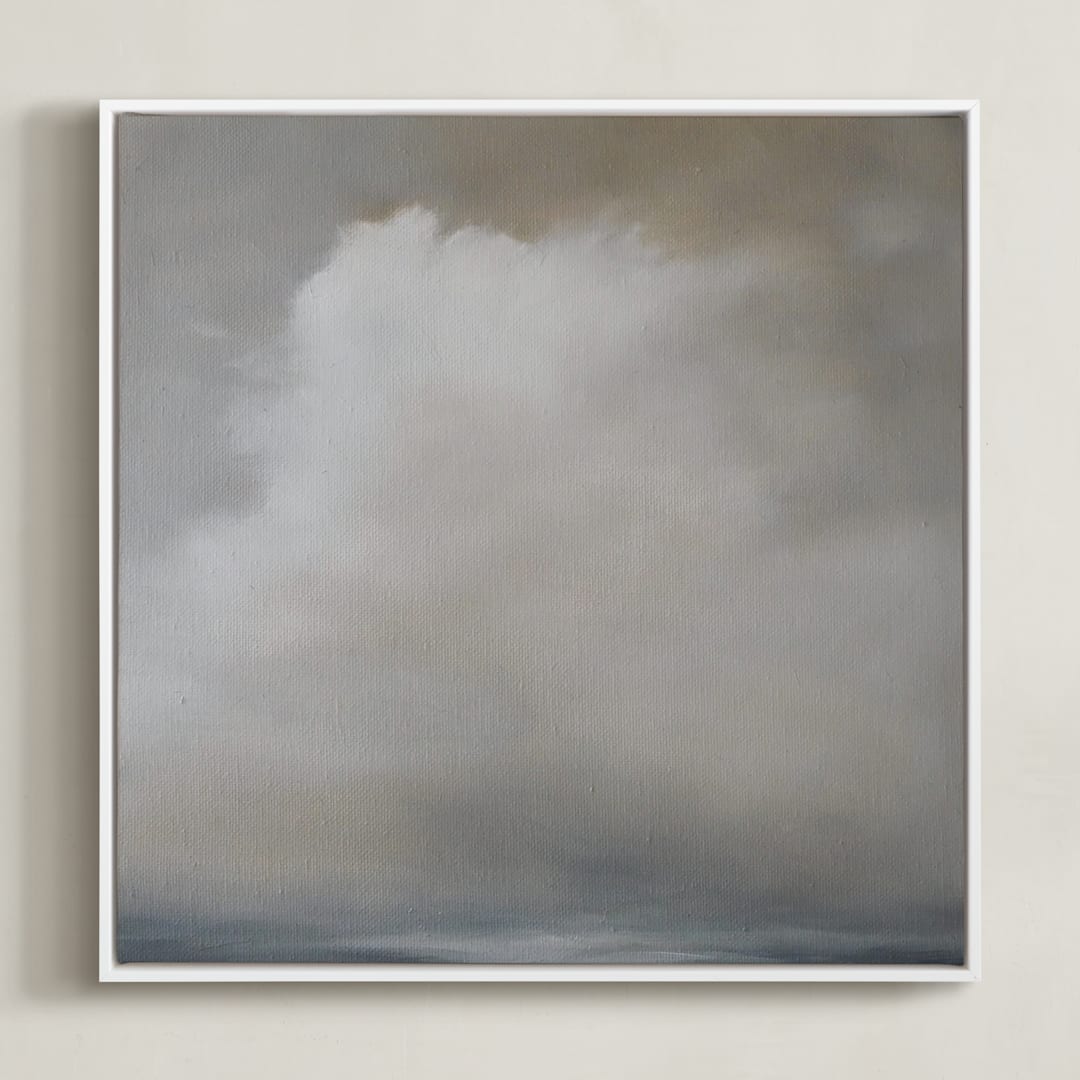 "Quiet Dawn" - Art Print in cloud white by Kelly Money - Framed Canvas