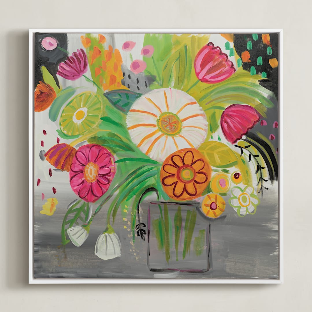 "Matisse Florals" - Art Print in Bright pink by FARIDA ZAMAN - Framed Canvas