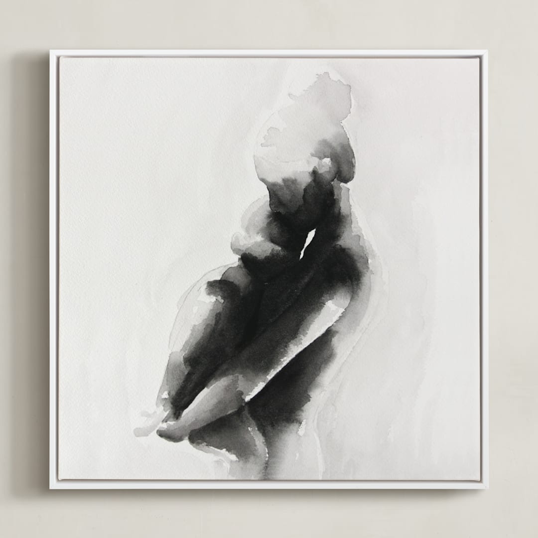 "Mother Embrace Square" - Art Print in Black by Kate Ahn - Framed Canvas