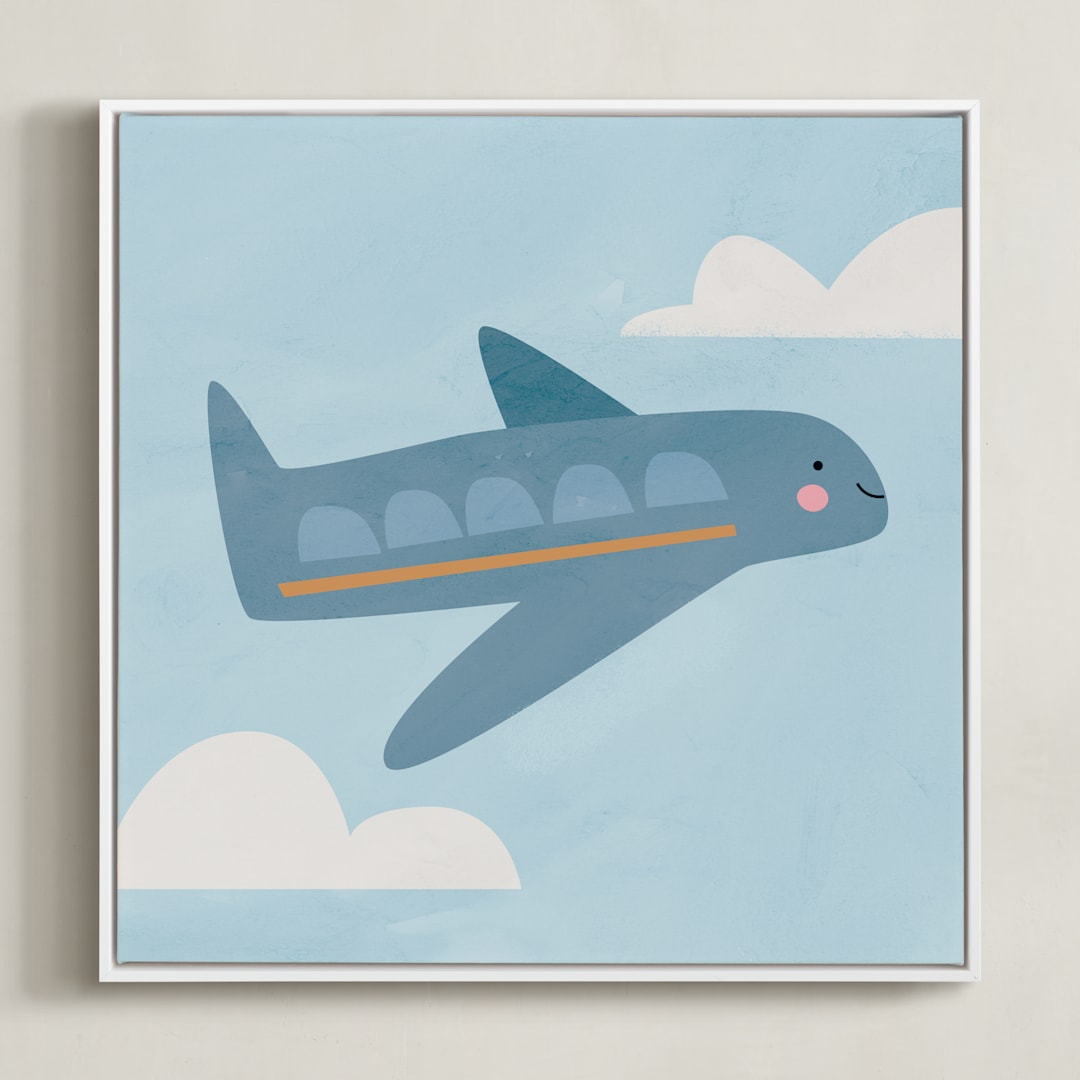 "Vehicles Plane" - Art Print in Blue by Lori Wemple - Framed Canvas