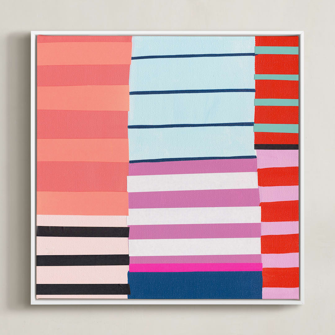 "Coral, Blue and Purple Too" - Art Print in Cool Coral by Katie Craig - Framed Canvas