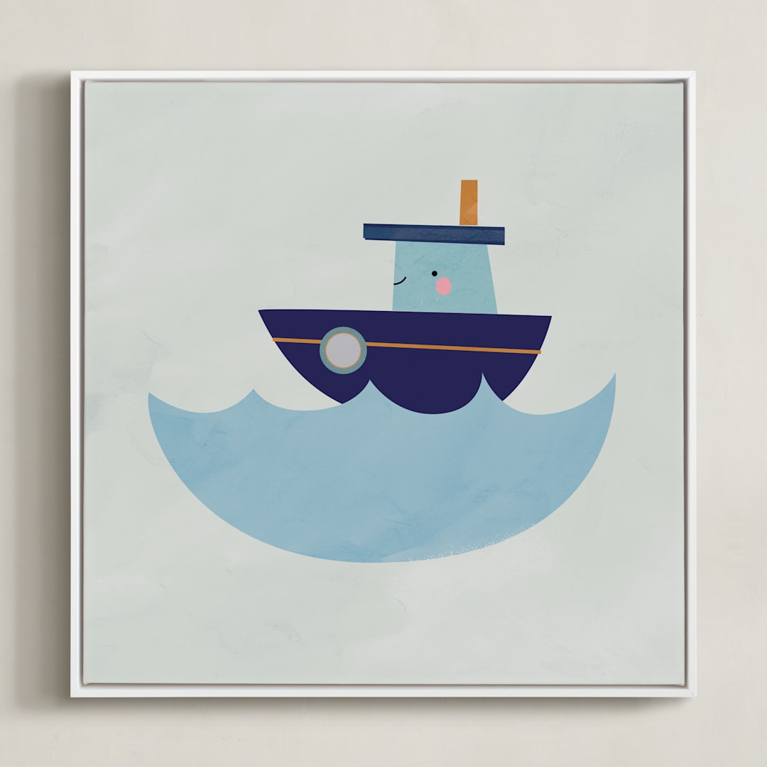 "Vehicles Boat" - Art Print in blue by Lori Wemple - Framed Canvas
