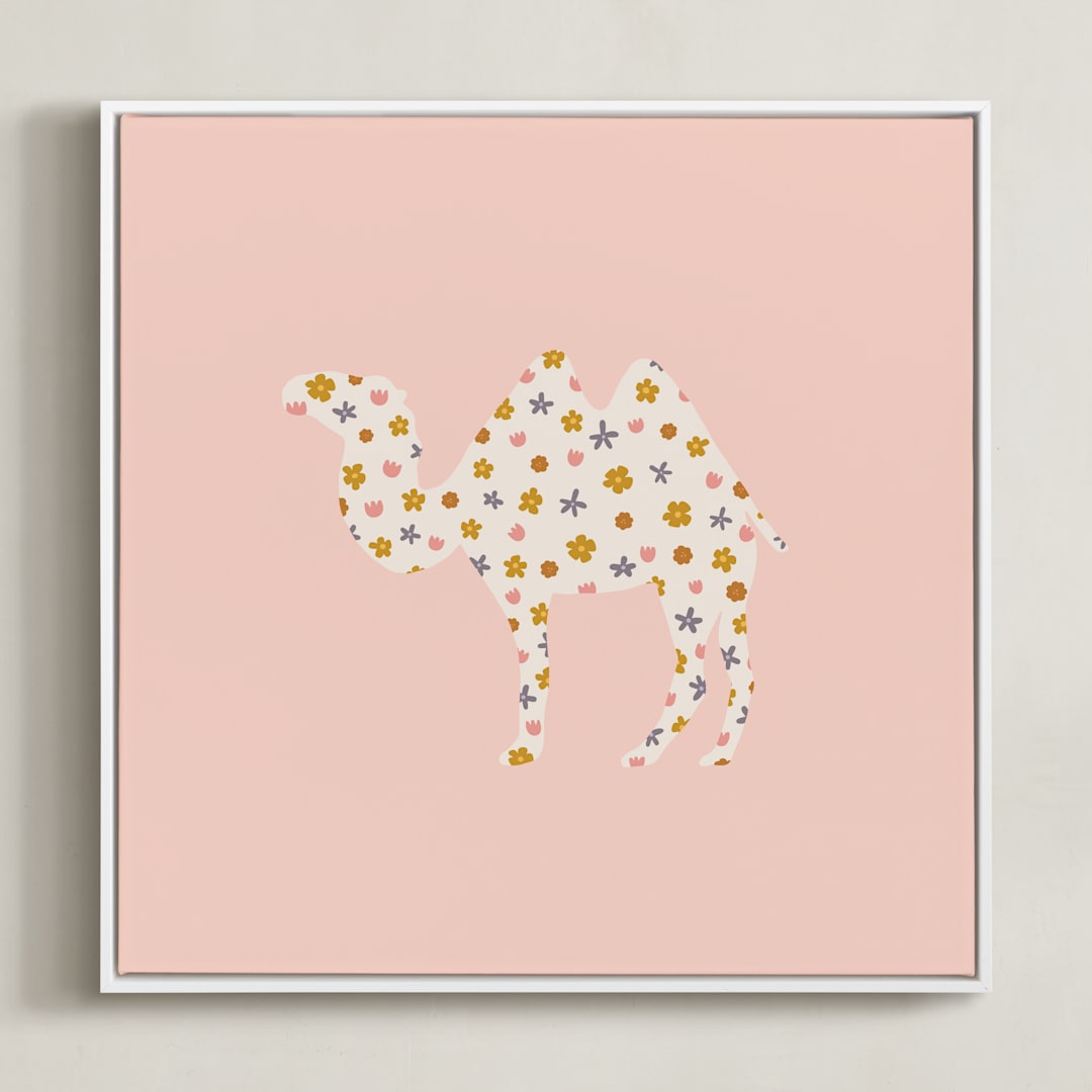 "Happy Camel" - Art Print in Bubblegum by Ellen Schlegelmilch - Framed Canvas