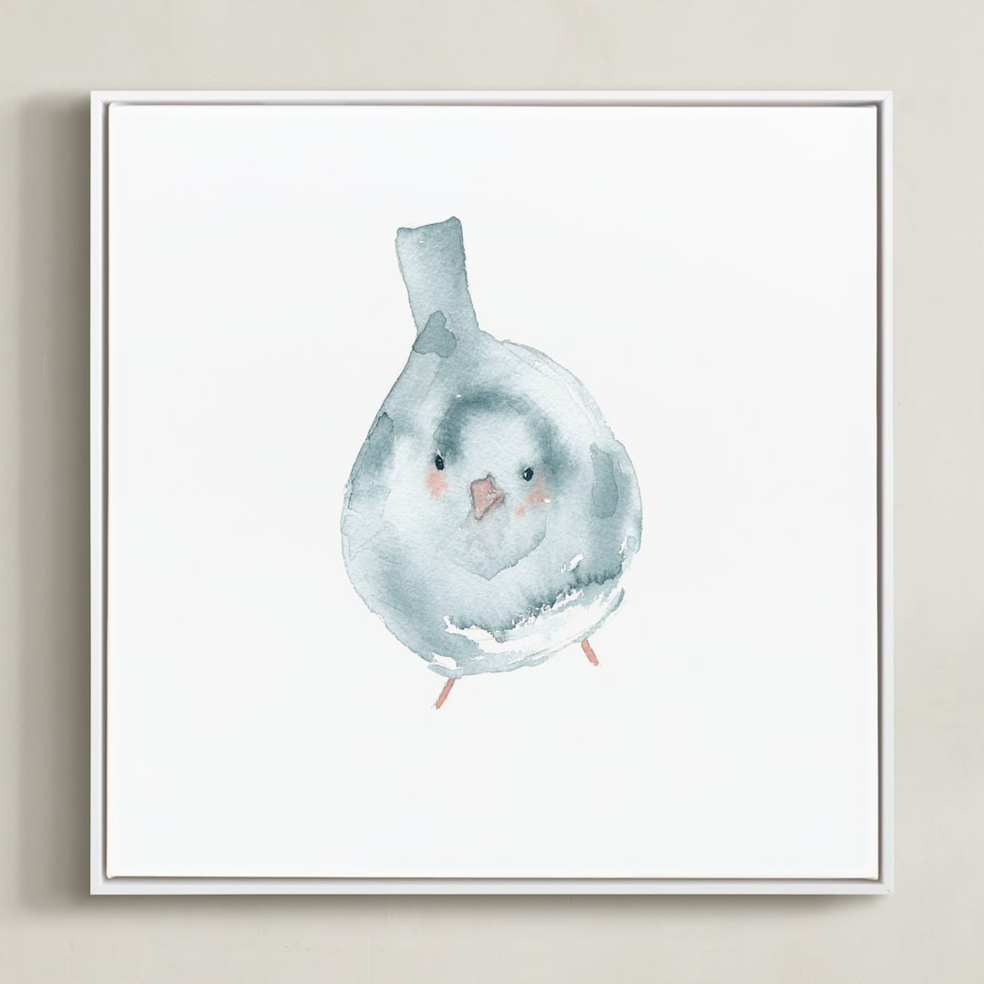 "Blushing Bird 3" - Art Print in light blue by Renee Anne Bouffard-McManus - Framed Canvas