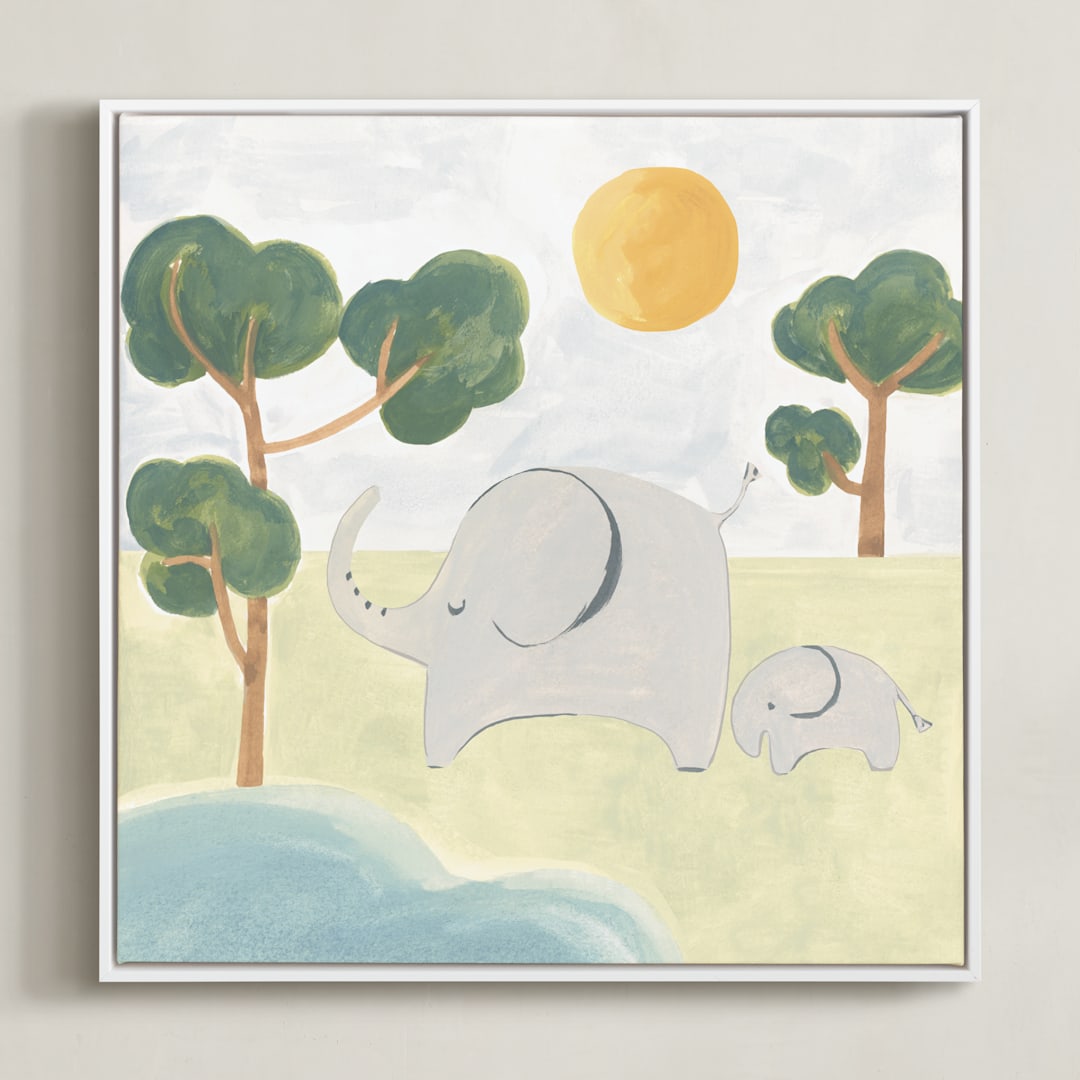 "Safari Friends 3" - Art Print in Lime by Teju Reval - Framed Canvas