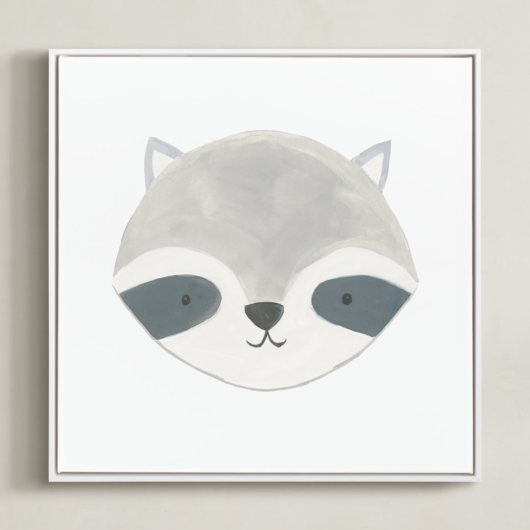 "Animal Faces 3" - Art Print in Grey by Teju Reval - Framed Canvas