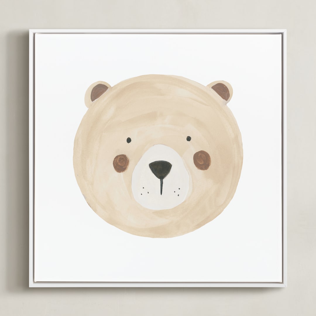 "Animal Faces 4" - Art Print in Tan by Teju Reval - Framed Canvas