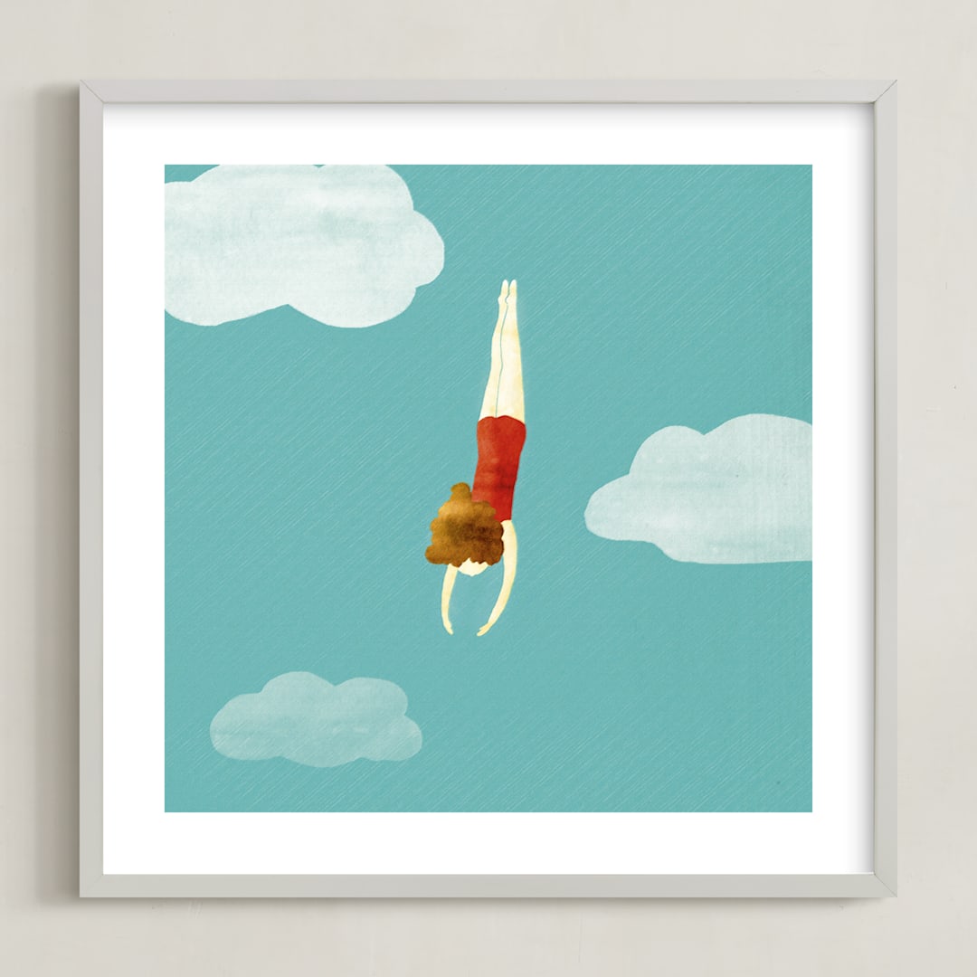 "swimmer" - Art Print in turquoise by Maria Gromek - Framed
