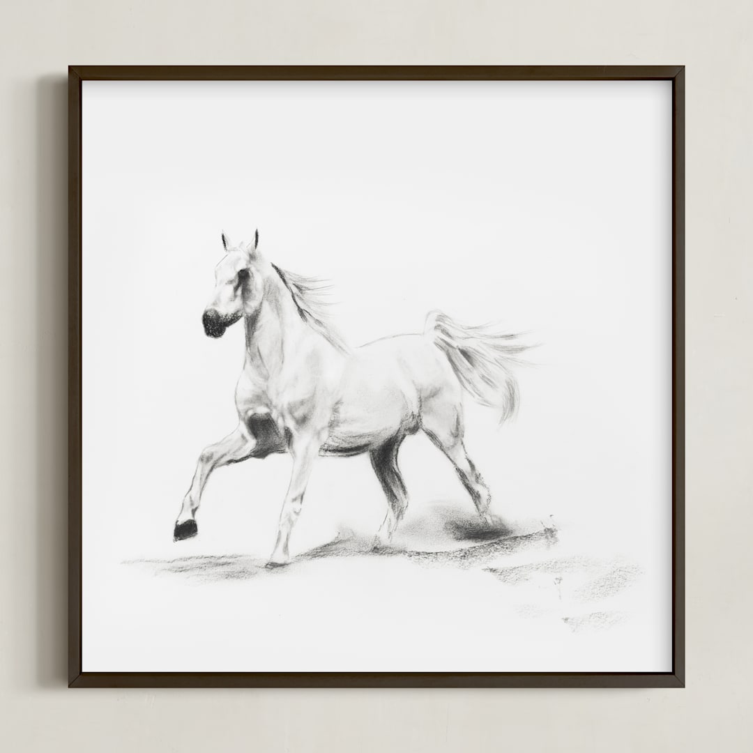 "Horse Study 3" - Art Print in original charcoal by Ramnik Velji - Framed