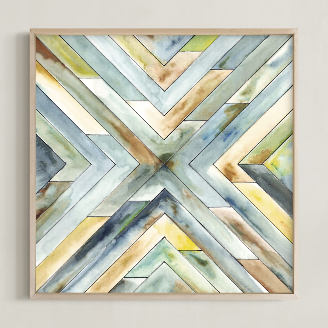 "Angular Organic" - Art Print in Mist by Jennifer Morehead - Framed