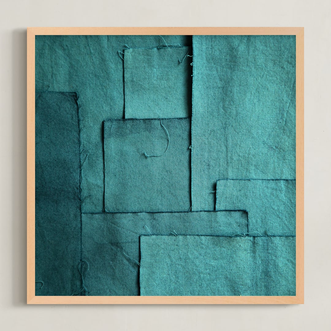 "Gathered Remnants I" - Art Print in Cyan Sky by Debra Pruskowski - Framed