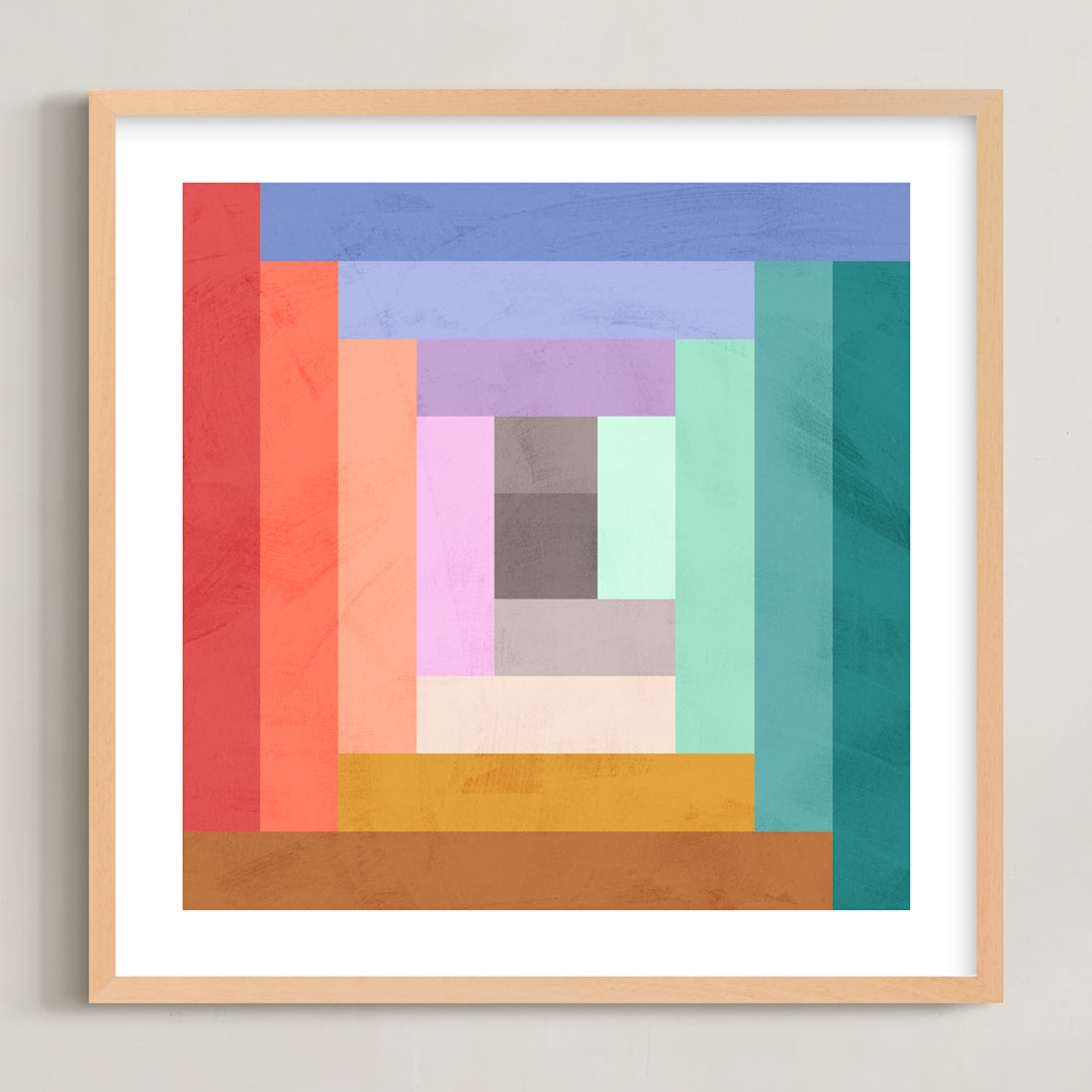 "Modern Quilt Geometric" - Art Print in Brights by Field and Sky - Framed
