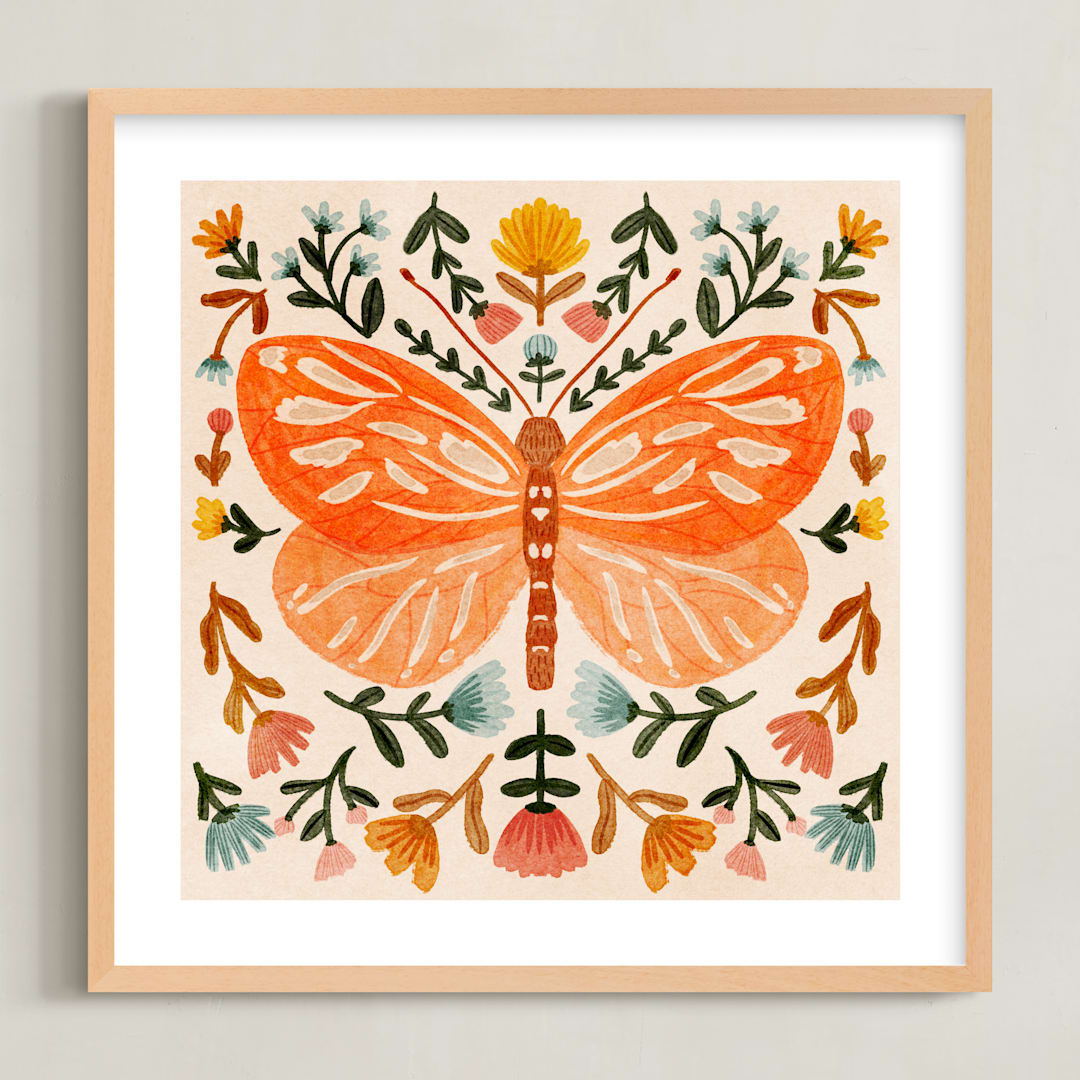 "Colorful Butterfly" - Art Print in Tangerine by Angel Walker - Framed