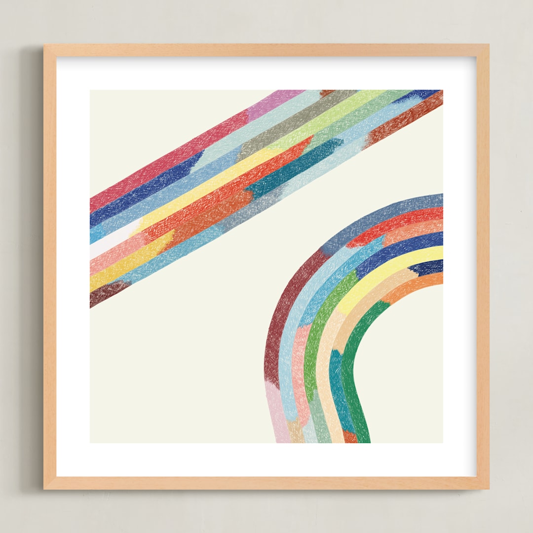 "Rainbow Rollercoaster" - Art Print in Vintage by Emily Kariniemi - Framed