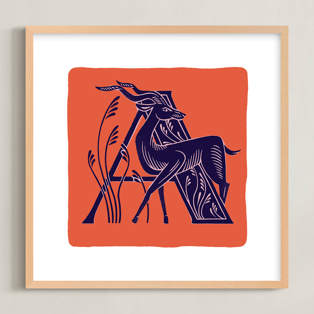 "Animal Alphabet 1" - Art Print in Coral by Lia Geeter - Framed
