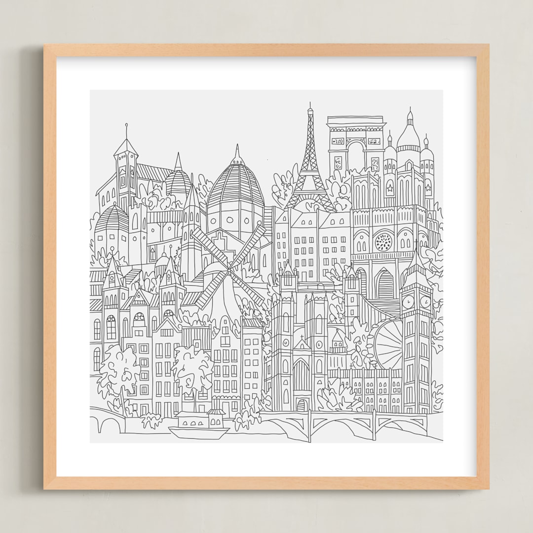 "Study Abroad" - Art Print in White by Krissy Bengtson - Framed