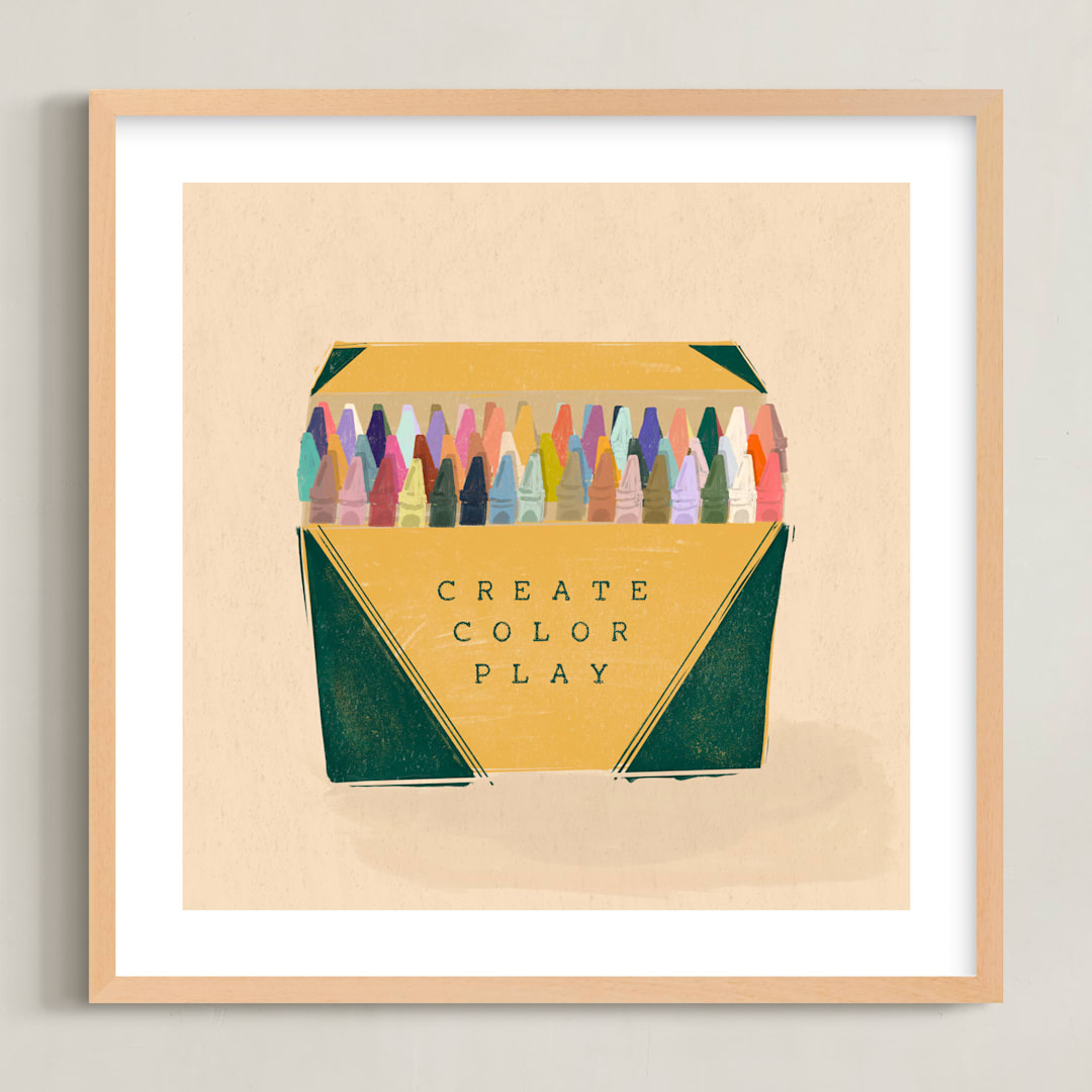 "Vintage Crayon Box - Things We Kept" - Art Print in Emerald Green by Erum Khalili Art - Framed