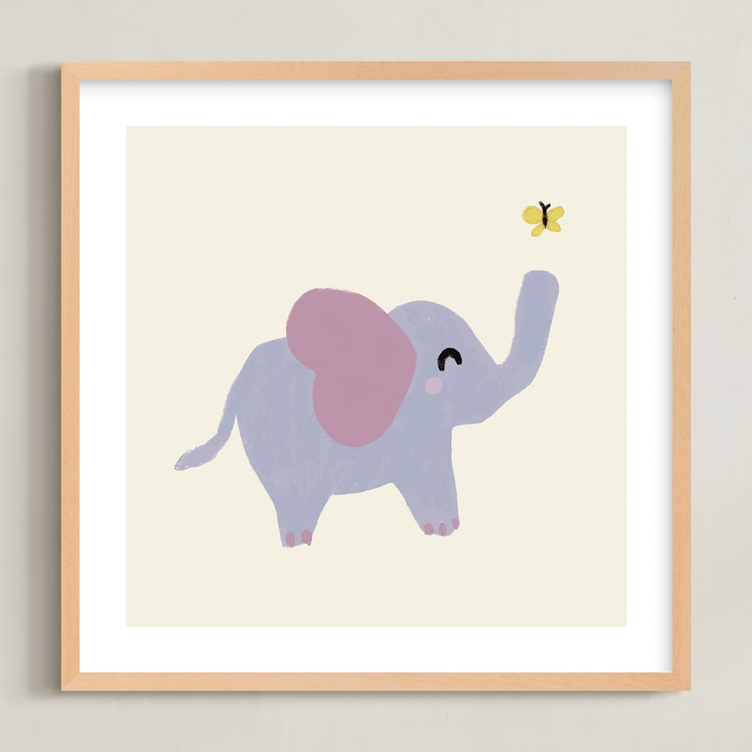 "Playful Elephant" - Art Print in Lavender by Cass Loh - Framed