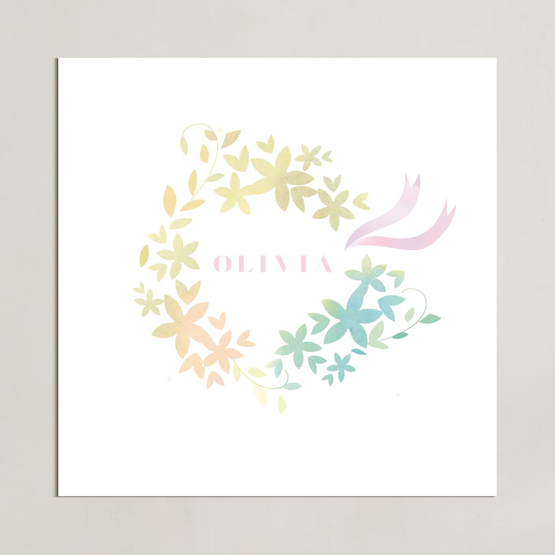 "Floral Crown" - Personalized Art Print in Blush by Lori Wemple - Unframed