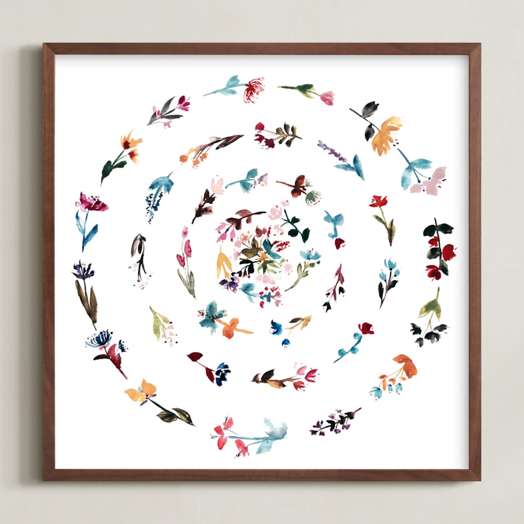 "floral mandala no.3" - Art Print in peach rose by Kiana Lee - Framed