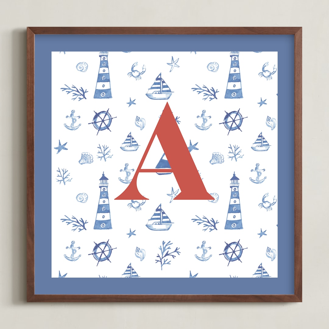 "Sea Friends 2" - Personalized Art Print in Blue by Teju Reval - Framed