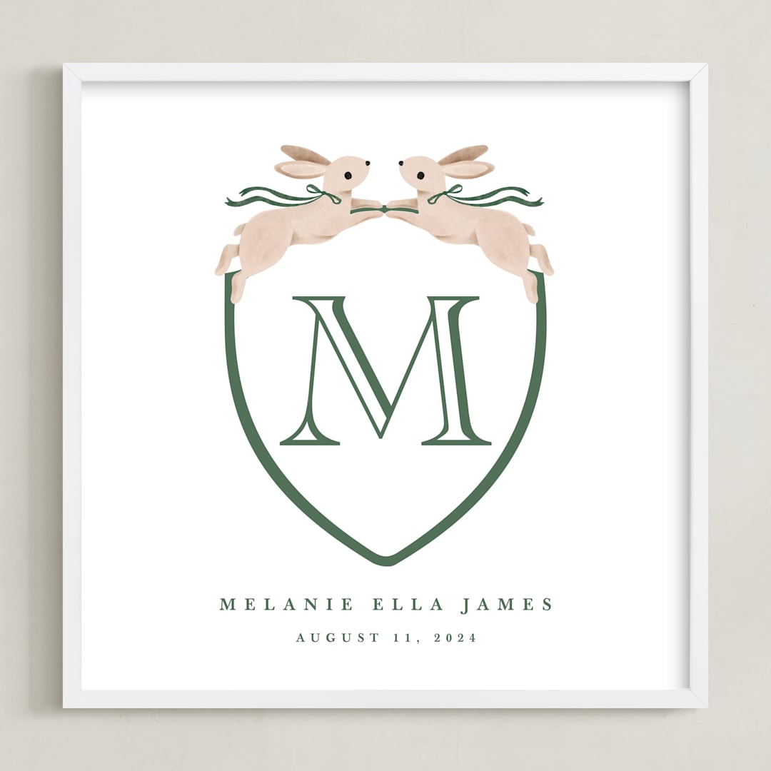 "Bunny Crest: Custom Print" - Custom Print in Evergreen by Vivian Yiwing - Framed