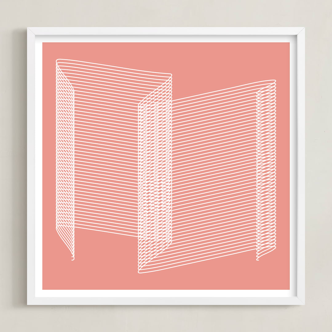 "pink and lines" - Art Print in coral pink by Marco Berrios - Framed