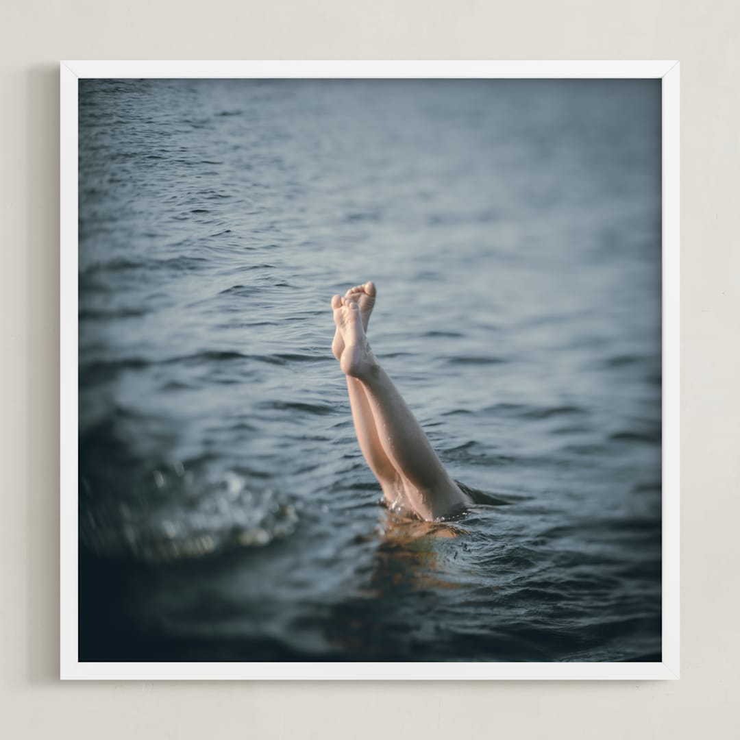 "Just off the dock I" - Art Print in Steel Blue by Jacquelyn Sloane Siklos - Framed