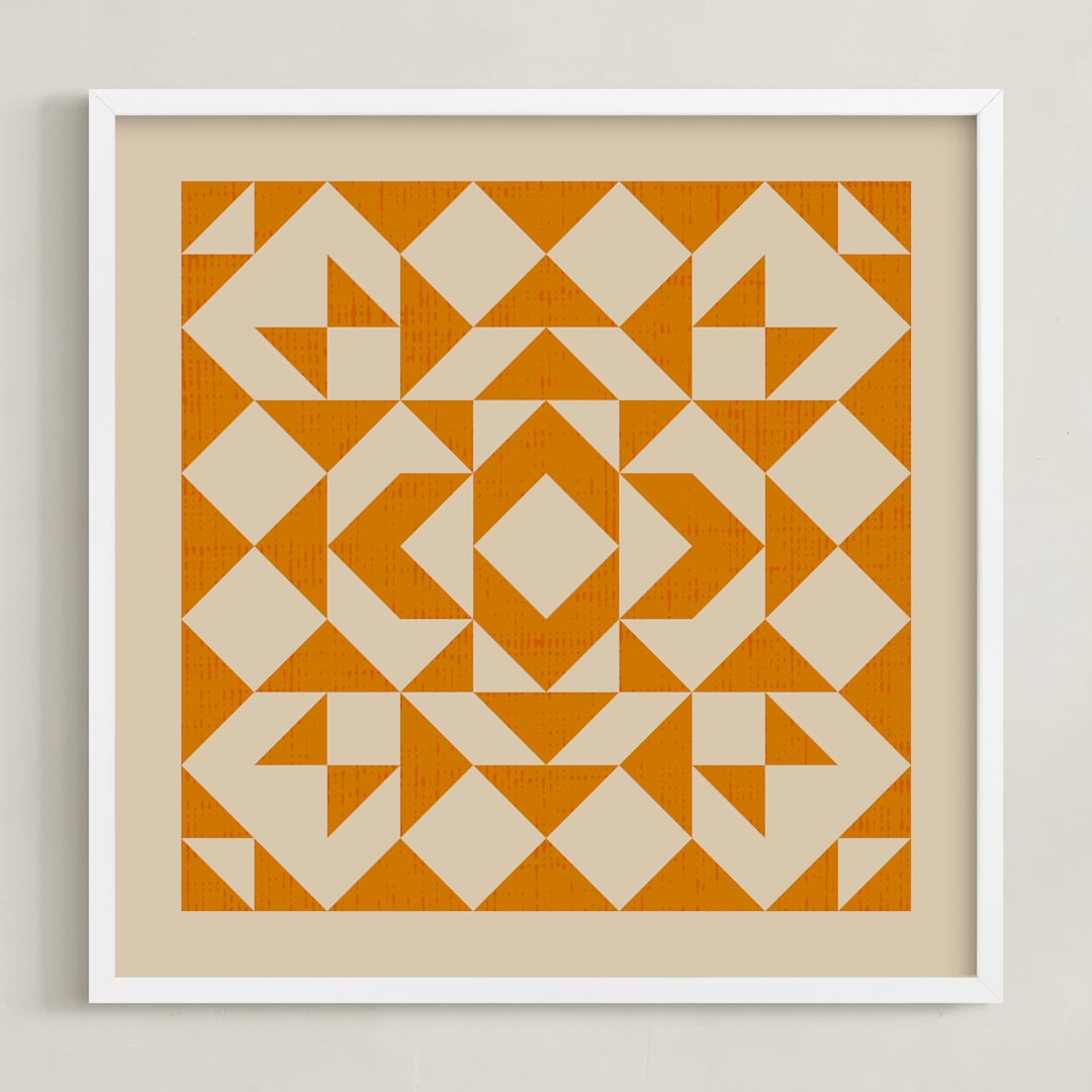 "Quilt" - Art Print in Tangerine by Beth Vassalo - Framed